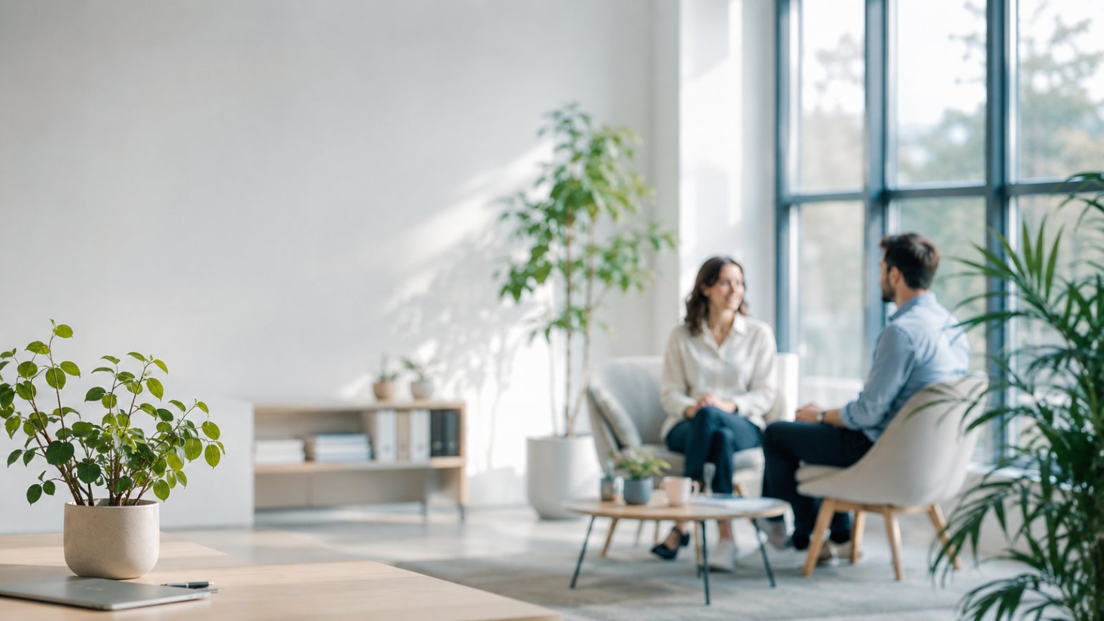 Espace de travail lumineux et apaisant, équipe détendue